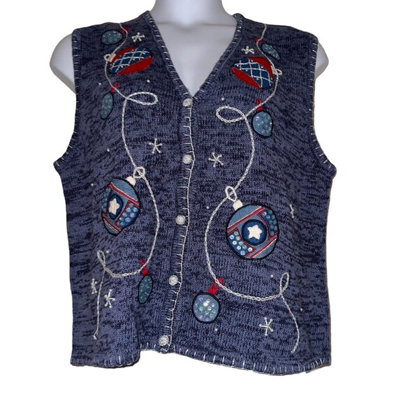 Bobbie Brooks Sweaters - Bobbie Brooks Cardigan Sweater Vest Womens XL 16 18 Ornament Christmas Holiday